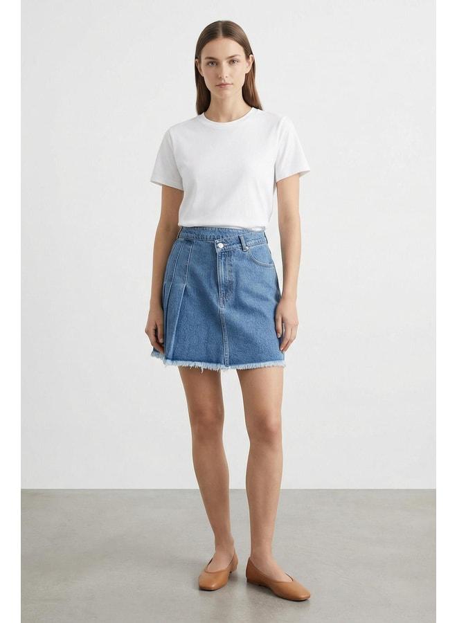 Soul Women's Side-Pleated Detailed Denim Skirt - 31655ETK - BLUE - Image 1
