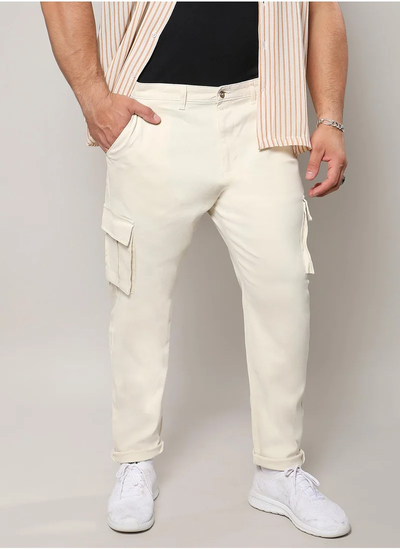 Instafab Plus Instafab Plus Men's Pale Yellow Cargo Trousers For Casual Wear | 6 Pockets | Plus-Size Fit | Button Closure | Cotton Poly Cargo Pant Crafted With Comfort Fit For Everyday Wear