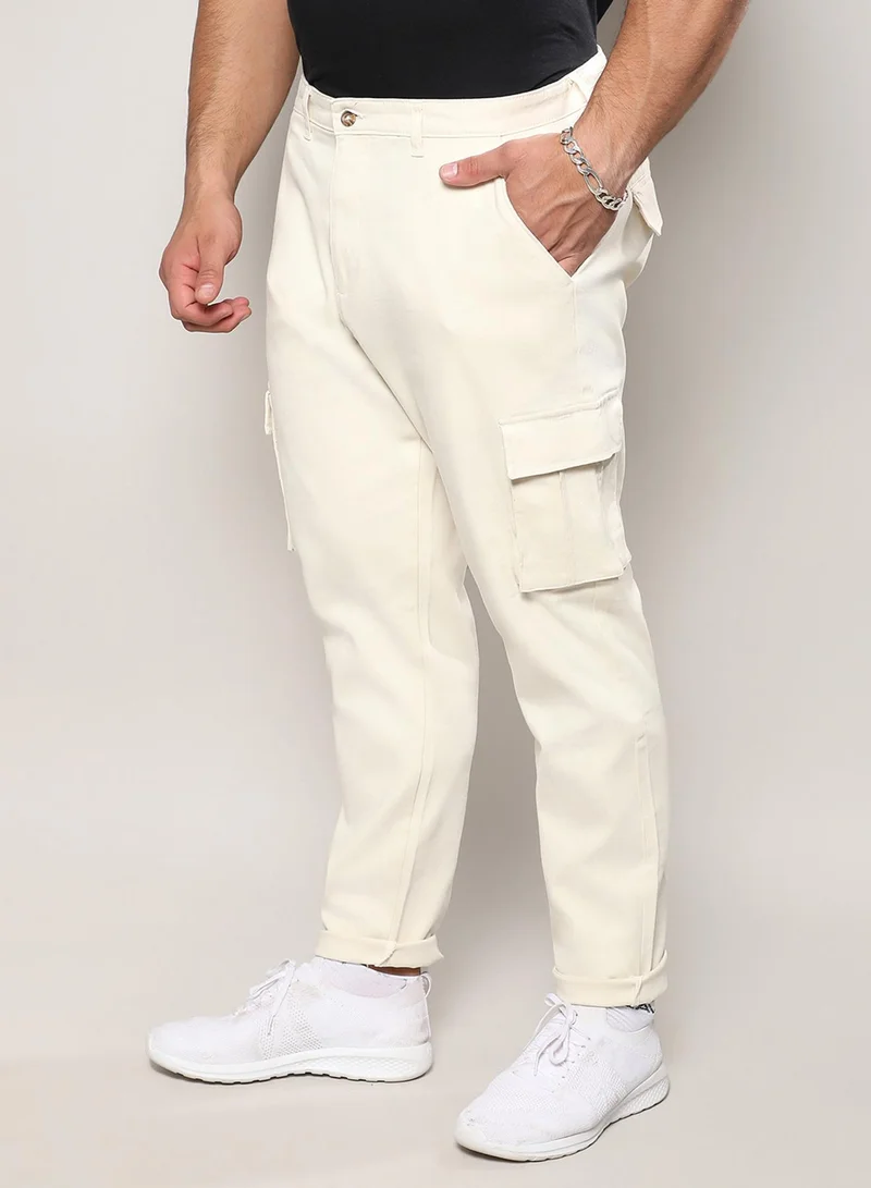 Instafab Plus Instafab Plus Men's Pale Yellow Cargo Trousers For Casual Wear | 6 Pockets | Plus-Size Fit | Button Closure | Cotton Poly Cargo Pant Crafted With Comfort Fit For Everyday Wear