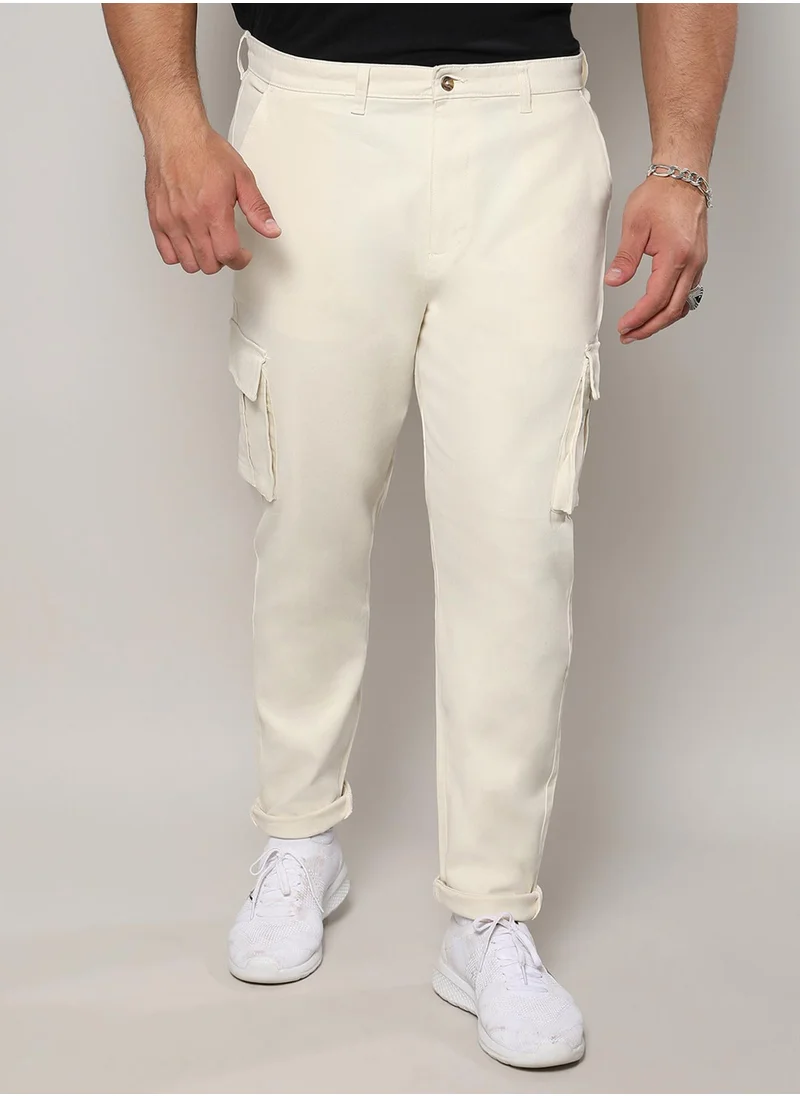 Instafab Plus Instafab Plus Men's Pale Yellow Cargo Trousers For Casual Wear | 6 Pockets | Plus-Size Fit | Button Closure | Cotton Poly Cargo Pant Crafted With Comfort Fit For Everyday Wear