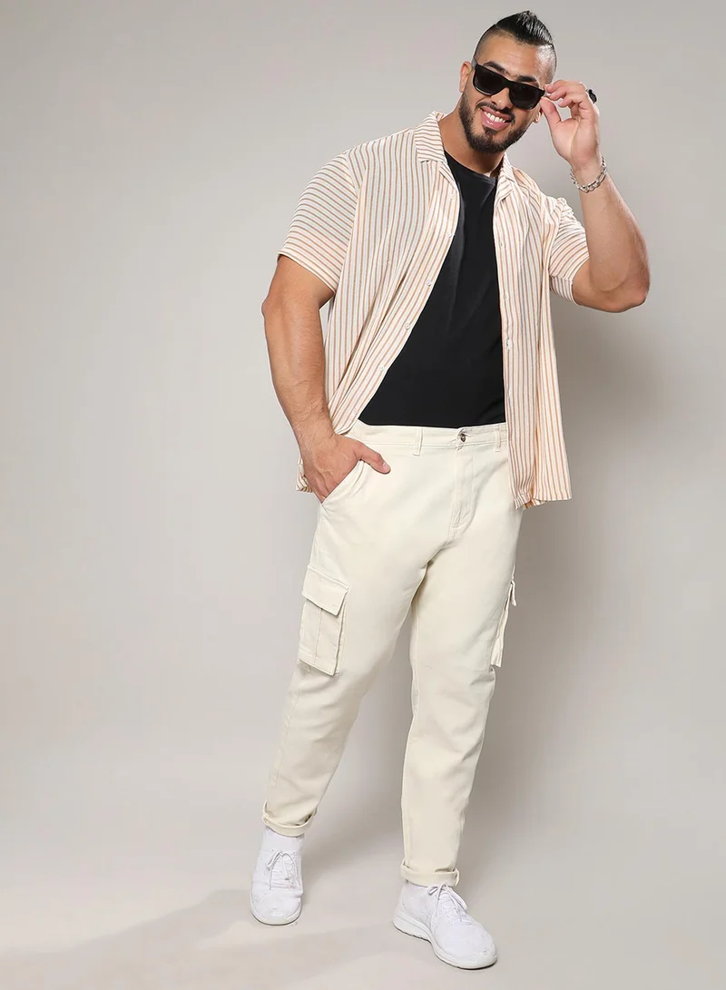 Instafab Plus Instafab Plus Men's Pale Yellow Cargo Trousers For Casual Wear | 6 Pockets | Plus-Size Fit | Button Closure | Cotton Poly Cargo Pant Crafted With Comfort Fit For Everyday Wear
