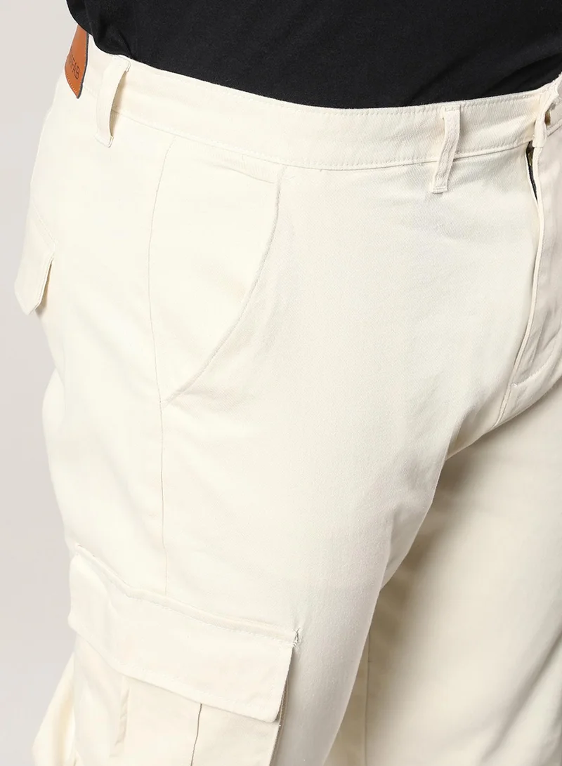 Instafab Plus Instafab Plus Men's Pale Yellow Cargo Trousers For Casual Wear | 6 Pockets | Plus-Size Fit | Button Closure | Cotton Poly Cargo Pant Crafted With Comfort Fit For Everyday Wear
