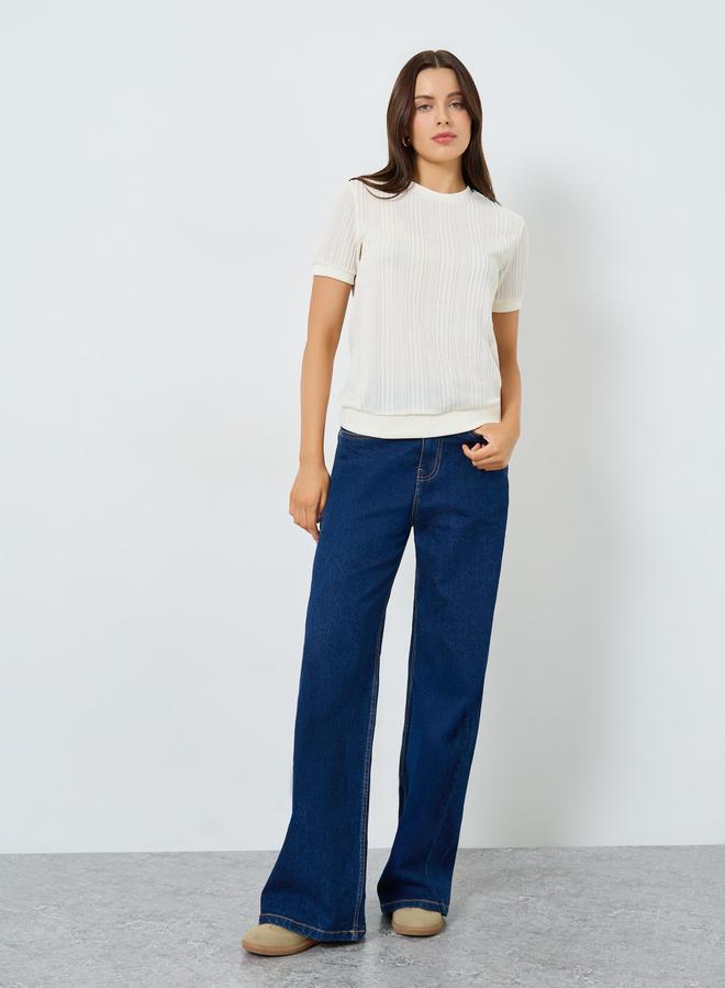 Styli White Textured Knit Short Sleeve T-Shirt - Image 2