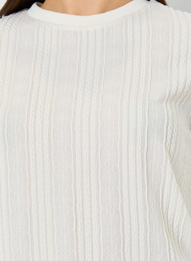 Styli White Textured Knit Short Sleeve T-Shirt - Image 3