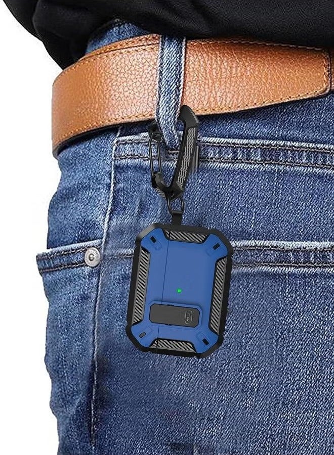 Airpods Pro 2nd Generation Case Cover with Lock, AirPods Pro 2 Protective Case Cover,Hard Shell Rugged Shockproof Cover with Keychain Compatible with Apple Airpods Pro 2 (Black/Blue) - Image 3