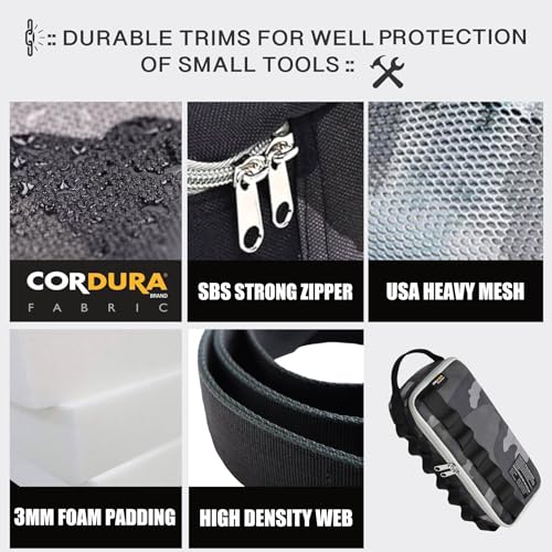 RE ROUGH ENOUGH Rough Enough Small Motorcycle Tool Bag, Heavy Duty 1000D Cordura Pouch Organizer with Padded Interior and Molle Straps, 12 Inch Portable Toolbox for Motorcycle Repair, Dark Blue Camo - Image 5