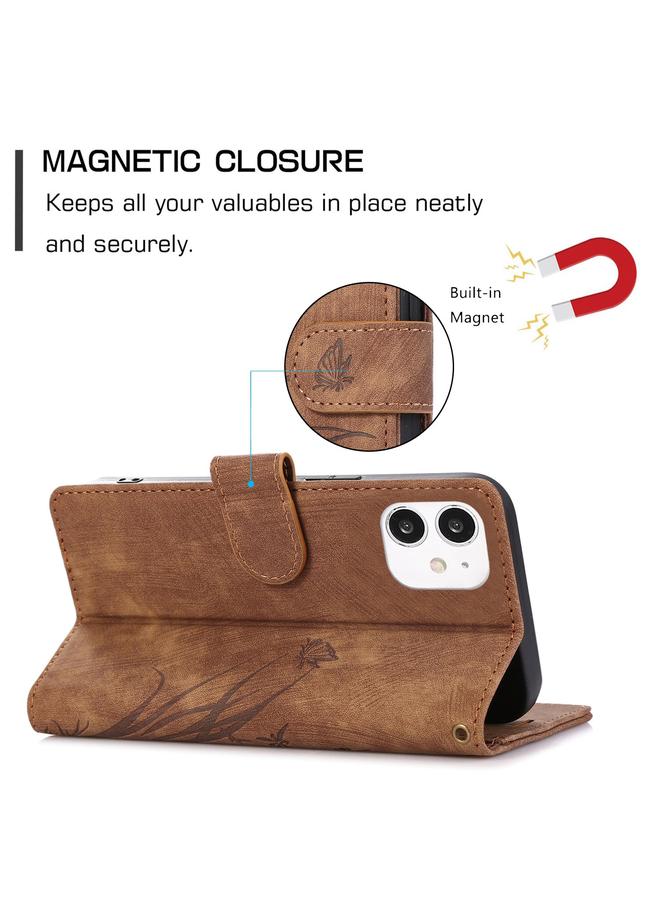 S-TOP Case For iPhone 11 Orchid Butterfly Embossed Leather Phone Case - Image 5