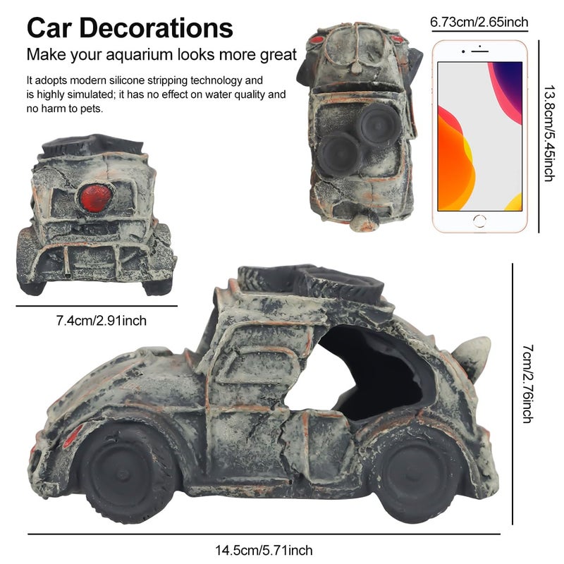 Virekm Aquarium Decorations for Fish Tank - Realistic Resin Rock Cave Hideouts, Safe Fish Tank Ornaments with Natural Design for Betta, Goldfish, Shrimp - Easy to Clean (Resin car) - Image 3