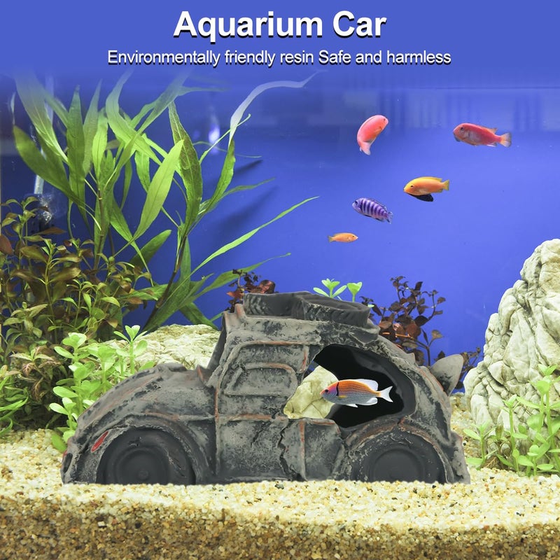 Virekm Aquarium Decorations for Fish Tank - Realistic Resin Rock Cave Hideouts, Safe Fish Tank Ornaments with Natural Design for Betta, Goldfish, Shrimp - Easy to Clean (Resin car) - Image 5