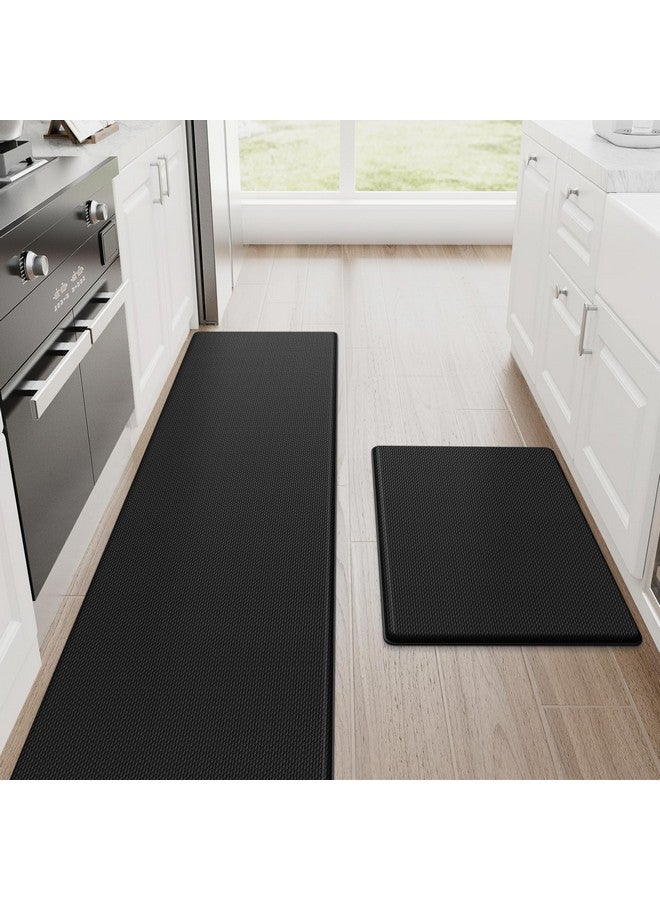 StepRite Kitchen Mats, 2PCS Kitchen Rugs, Cushioned Anti Fatigue Kitchen Mats for Floor, Non-Slip Standing Desk Mat, Waterproof Kitchen Rug Set for Kitchen, Floor, Office, 17.3"x30"+17.3"x70", Black - Image 1