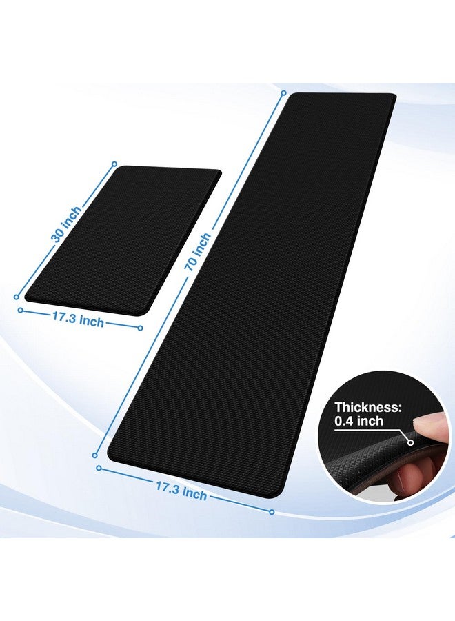 StepRite Kitchen Mats, 2PCS Kitchen Rugs, Cushioned Anti Fatigue Kitchen Mats for Floor, Non-Slip Standing Desk Mat, Waterproof Kitchen Rug Set for Kitchen, Floor, Office, 17.3"x30"+17.3"x70", Black - Image 2