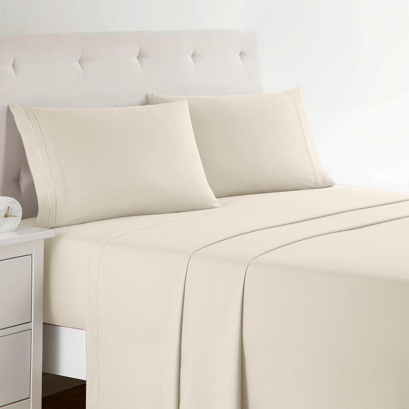 Clara Clark Premier 1800 Collection Full 4PC Bed Linen Set Beige Cream Microfiber Deep Pocket Breathable