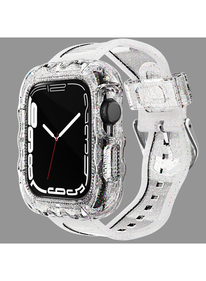 BURAQ Protective Cover TPU Integrated Case Watch Band For Apple Watch Series 8&7 41mm / SE 2&6&SE&5&4 40mm / 3&2&1 38mm(Transparent Glitter)