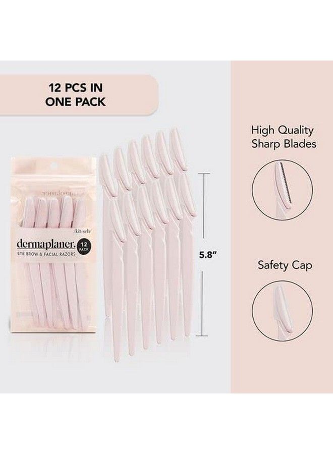 Kitsch Dermaplaning Tool Face Razor For Women Eyebrow Razor & Face Shaver For Women Facial Hair Removal For Women Facial Razors For Women Dermaplane Razor For Women Face 12 Pc (Pink) - Image 3