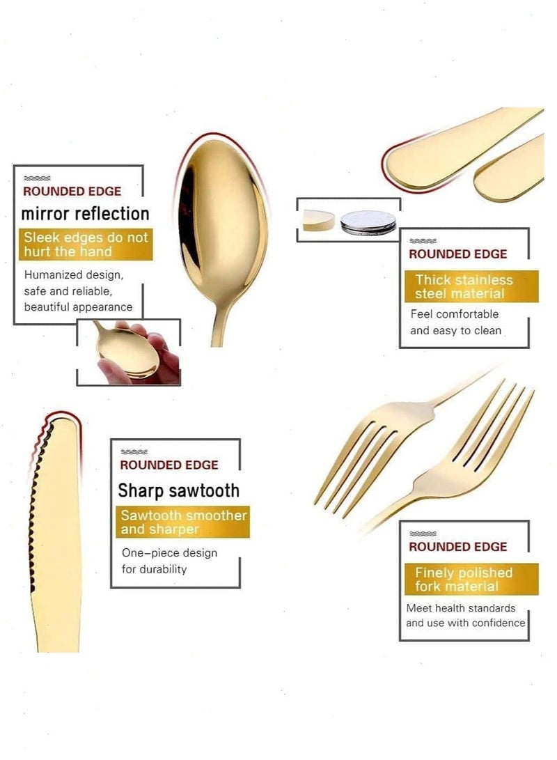 Good Gift, Stainless Steel Gold Cutlery Set with Luxury Wooden Box and Shiny Set, 24 Pieces, 6 Knives, Thorns, Spoons and teaspoons (Gold) - Image 3
