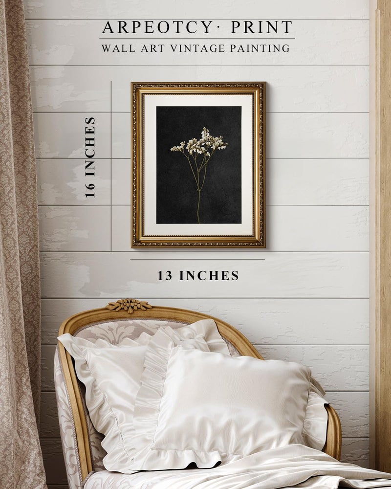 ARPEOTCY Vintage Gold Framed Wall Art, Retro Dark Dried Wildflower Paintings, Canvas Prints Artwork with Antique Frame, Victorian Wall Picture Decor for Room Gallery Living Room, 13x16 inch - Image 4