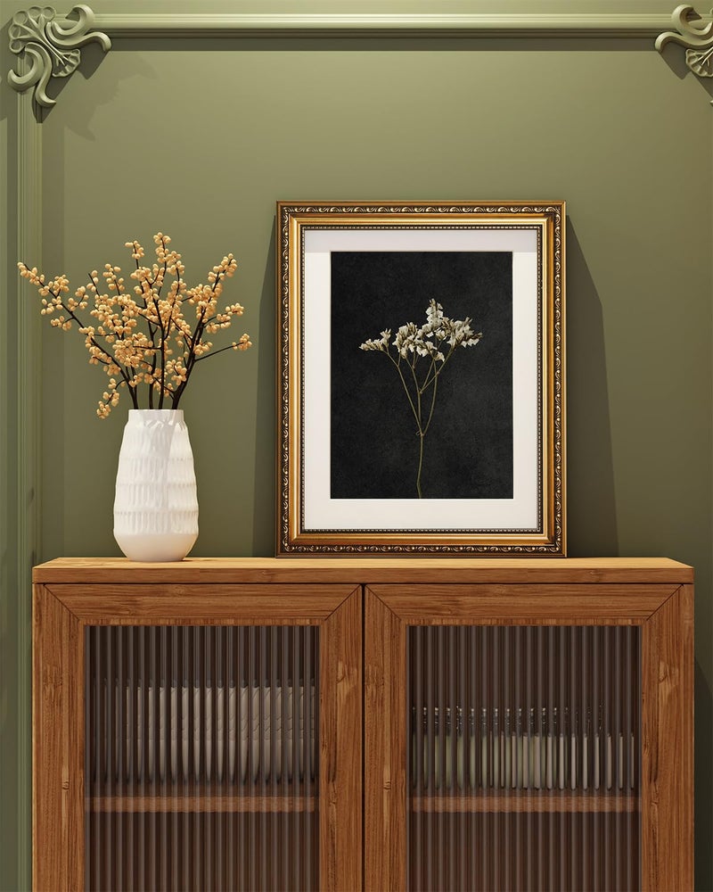 ARPEOTCY Vintage Gold Framed Wall Art, Retro Dark Dried Wildflower Paintings, Canvas Prints Artwork with Antique Frame, Victorian Wall Picture Decor for Room Gallery Living Room, 13x16 inch - Image 2