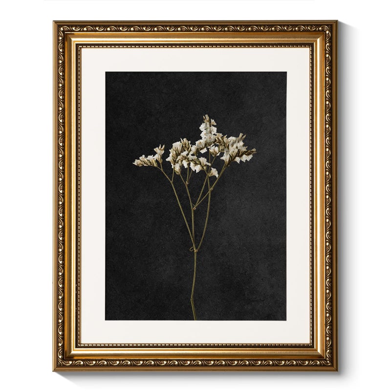 ARPEOTCY Vintage Gold Framed Wall Art, Retro Dark Dried Wildflower Paintings, Canvas Prints Artwork with Antique Frame, Victorian Wall Picture Decor for Room Gallery Living Room, 13x16 inch - Image 1