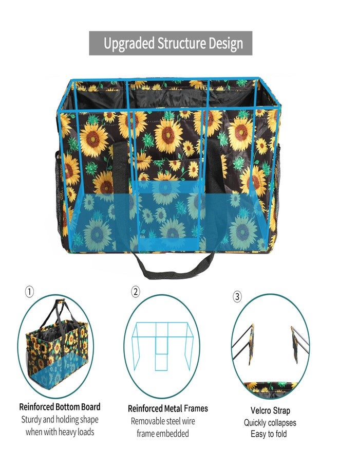Joyfol Day Extra Large Utility Tote Bag, Reusable Grocery Bags Foldable, Upgraded Metal Frame, With Sturdy Handles Reinforced Bottom Heavy Duty Oxford Fabric Moving Shopping Bags, Sunflower - Image 4