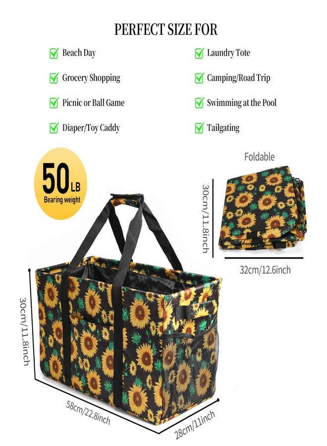 Joyfol Day Extra Large Utility Tote Bag, Reusable Grocery Bags Foldable, Upgraded Metal Frame, With Sturdy Handles Reinforced Bottom Heavy Duty Oxford Fabric Moving Shopping Bags, Sunflower - Image 3