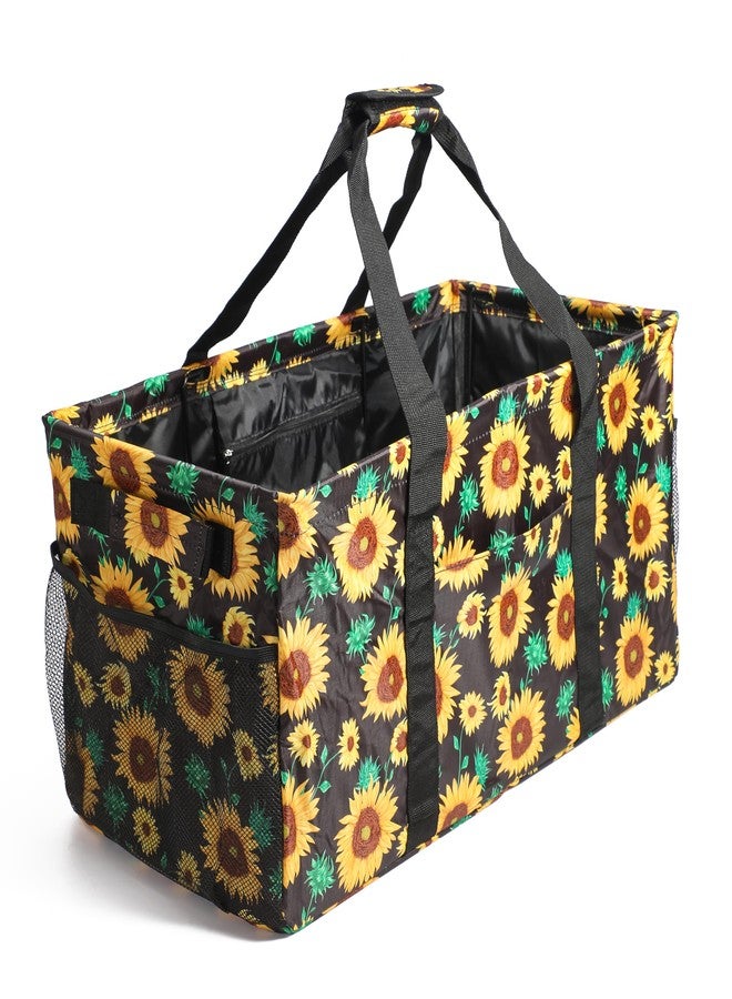 Joyfol Day Extra Large Utility Tote Bag, Reusable Grocery Bags Foldable, Upgraded Metal Frame, With Sturdy Handles Reinforced Bottom Heavy Duty Oxford Fabric Moving Shopping Bags, Sunflower - Image 1