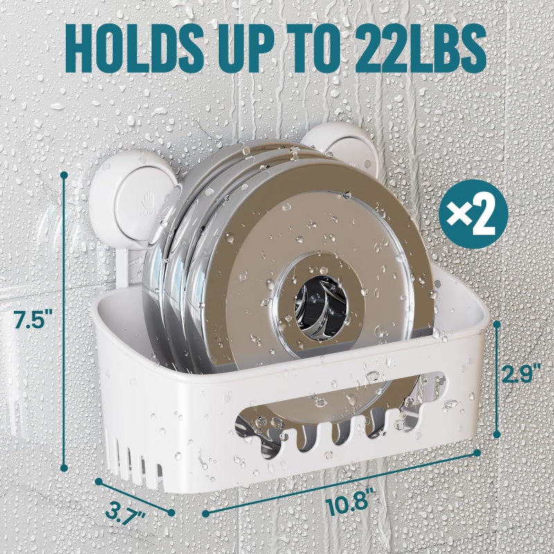 تايلي Taili Shower Caddy Cupt Cup 2 حزمة شاقة الحمام دش منظم رفوف قابلة للإزالة للداخل دش شامبو تخزين بلاستيكي مثبت على الحمام أبيض - Image 3