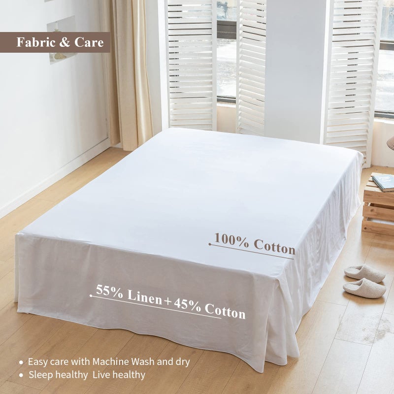 Biselina French Linen Bed Skirt مع زاوية مطوية مقاس 18 بوصة قطرة مصممة للقطن الطبيعي مزيج من الفراش المزرعة الغبار الناعمة (18 "" كوين الأساسي الأبيض) - Image 3