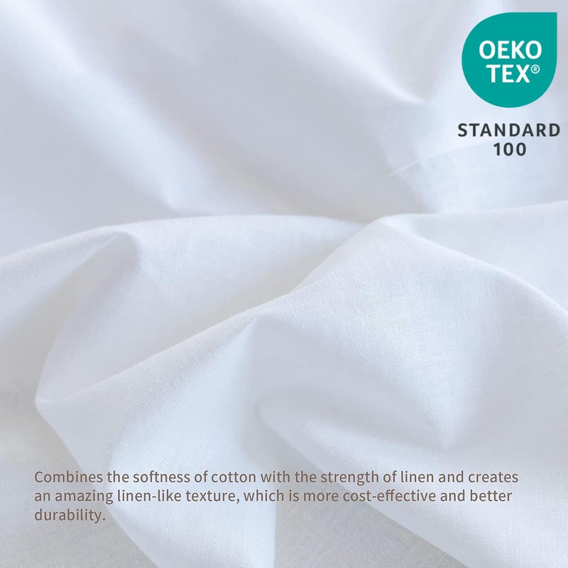 Biselina French Linen Bed Skirt مع زاوية مطوية مقاس 18 بوصة قطرة مصممة للقطن الطبيعي مزيج من الفراش المزرعة الغبار الناعمة (18 "" كوين الأساسي الأبيض) - Image 2