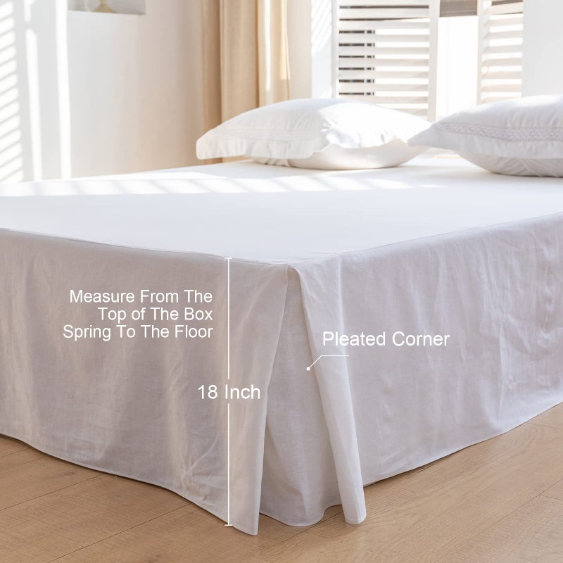 Biselina French Linen Bed Skirt مع زاوية مطوية مقاس 18 بوصة قطرة مصممة للقطن الطبيعي مزيج من الفراش المزرعة الغبار الناعمة (18 "" كوين الأساسي الأبيض) - Image 4