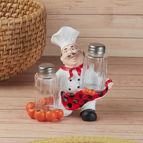 Kookee Polyresin Chef Salt and Pepper Shakers Set with Tray – Elegant Namak Dani, Spice Sprinkler & Dispenser for Dining Table, Kitchen & Restaurant Use (11208) - Image 1
