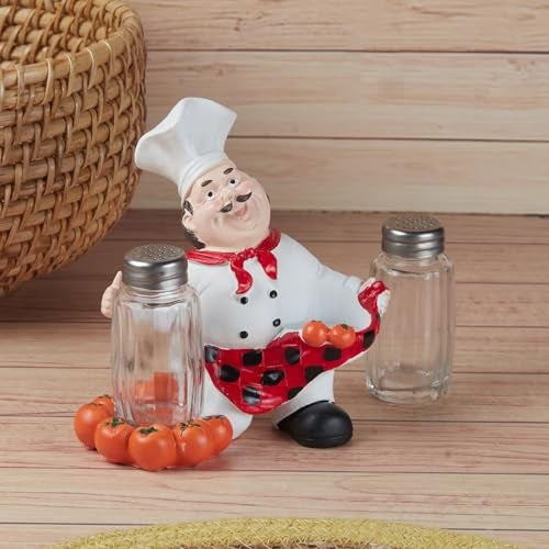 Kookee Polyresin Chef Salt and Pepper Shakers Set with Tray – Elegant Namak Dani, Spice Sprinkler & Dispenser for Dining Table, Kitchen & Restaurant Use (11208) - Image 2