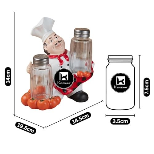 Kookee Polyresin Chef Salt and Pepper Shakers Set with Tray – Elegant Namak Dani, Spice Sprinkler & Dispenser for Dining Table, Kitchen & Restaurant Use (11208) - Image 5
