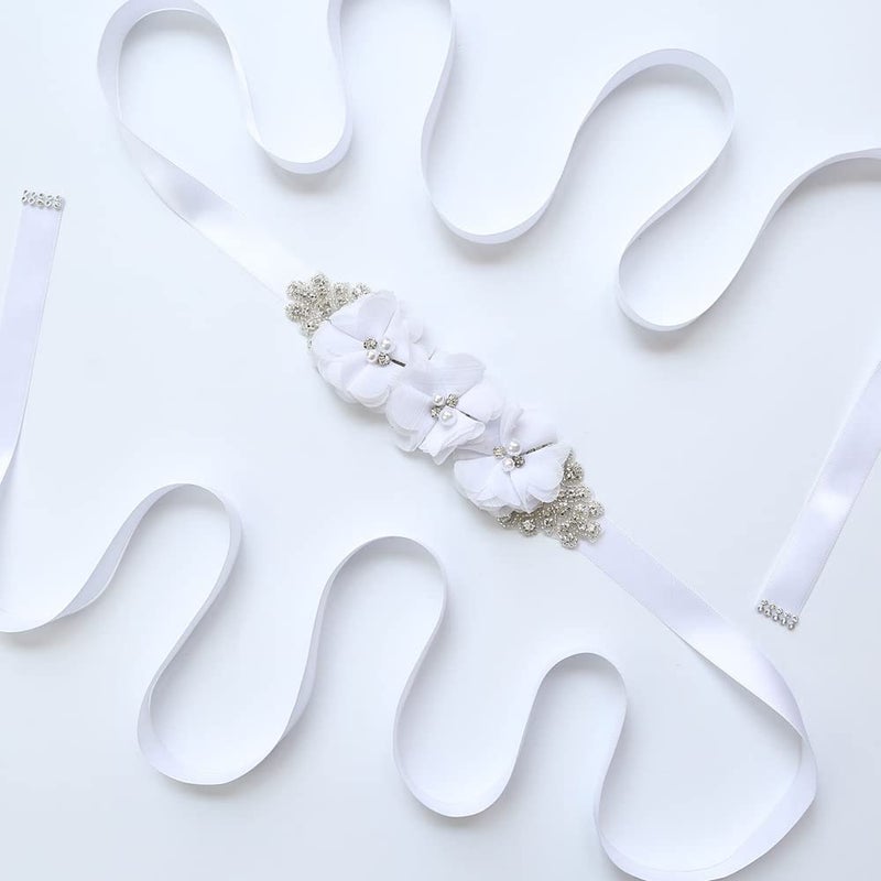 DonLeeving 30 PCS Rhinestone Pearl White Chiffon Flower Sewing Fabric Appliques for Clothing, Headbands Flower, Crafts, Party Decoration, Sewing Applique - Image 5