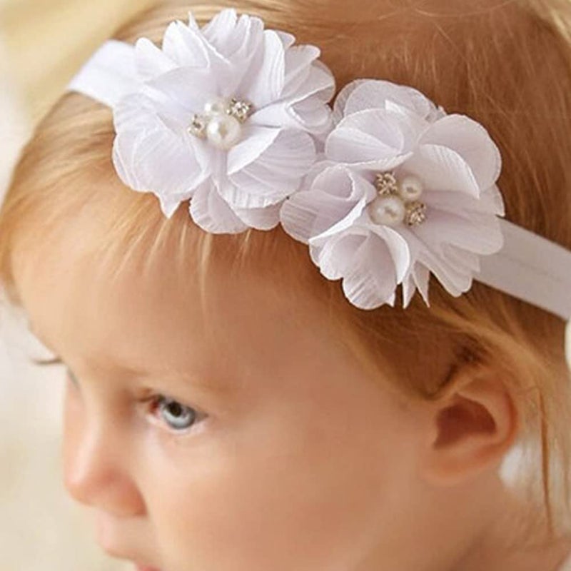 DonLeeving 30 PCS Rhinestone Pearl White Chiffon Flower Sewing Fabric Appliques for Clothing, Headbands Flower, Crafts, Party Decoration, Sewing Applique - Image 3
