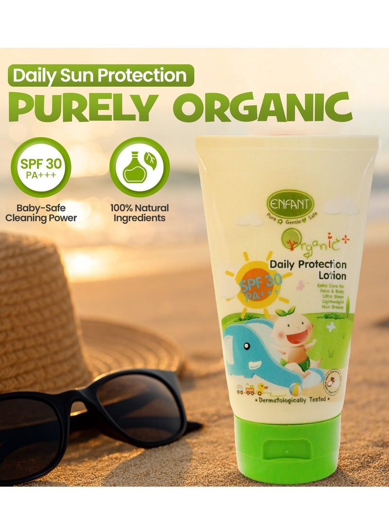إنفانت لوشن ENFANT Daily Protection – لوشن عضوي للأطفال بعامل حماية SPF 30 سعة 100 مل، يوفر حماية من أشعة UVA وUVB بتصنيف PA+++، حماية واسعة النطاق، مضاد للحساسية، خالٍ من البارابين، غير دهني، وآمن لبشرة الرضع والأطفال الحساسة. - Image 3