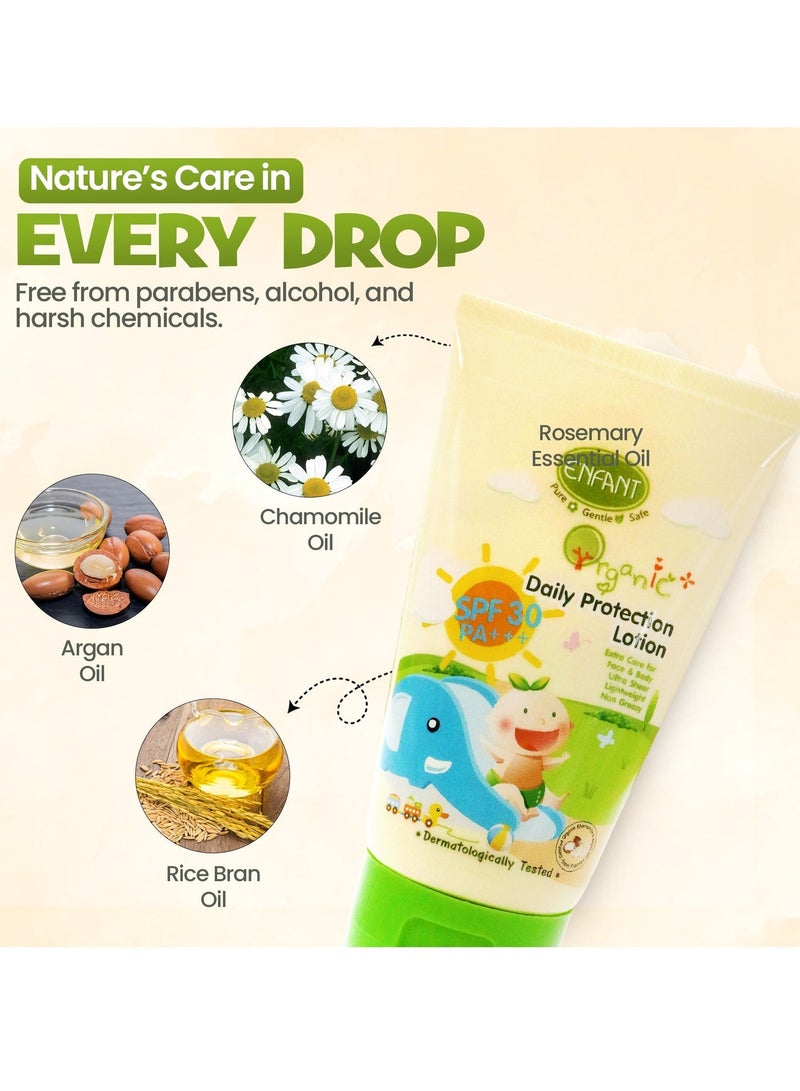 إنفانت لوشن ENFANT Daily Protection – لوشن عضوي للأطفال بعامل حماية SPF 30 سعة 100 مل، يوفر حماية من أشعة UVA وUVB بتصنيف PA+++، حماية واسعة النطاق، مضاد للحساسية، خالٍ من البارابين، غير دهني، وآمن لبشرة الرضع والأطفال الحساسة. - Image 2