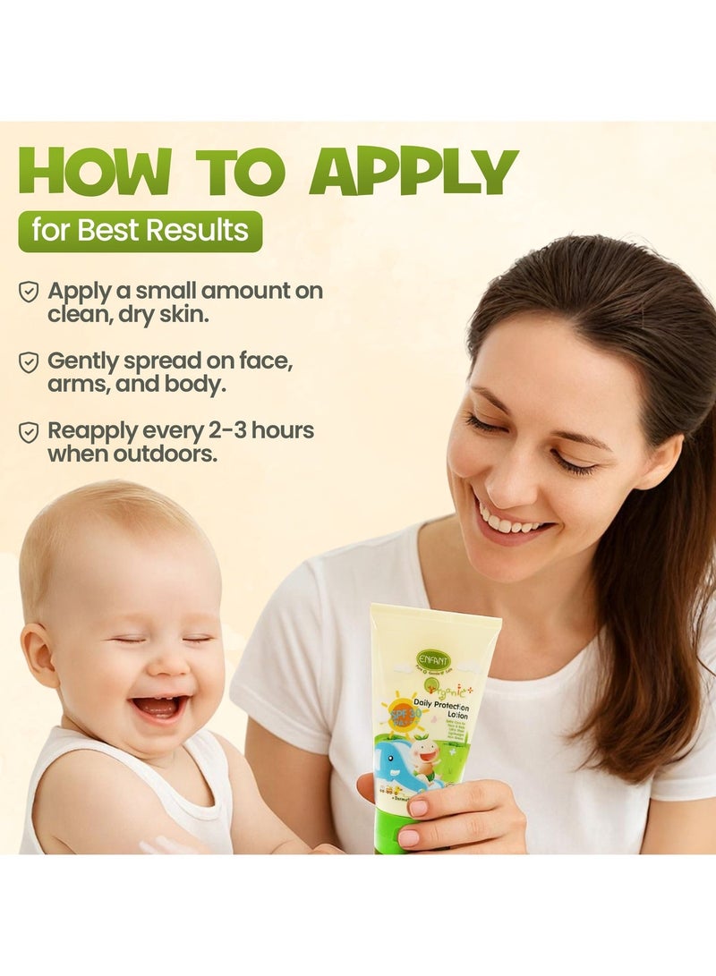 إنفانت لوشن ENFANT Daily Protection – لوشن عضوي للأطفال بعامل حماية SPF 30 سعة 100 مل، يوفر حماية من أشعة UVA وUVB بتصنيف PA+++، حماية واسعة النطاق، مضاد للحساسية، خالٍ من البارابين، غير دهني، وآمن لبشرة الرضع والأطفال الحساسة. - Image 5