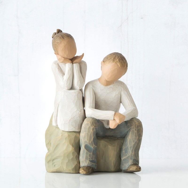 Willow Tree Brother and Sister (Darker Skin Tone & Hair Color), Sculpted Hand-Painted Figure - Image 2