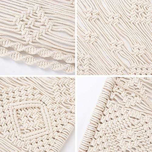 AMIAEDU Macrame Wall Hanging Shelf, Handmade Indoor Boho Pot Basket Hanger Holder, Rope Plant Hanger for Wall Decor (White) - Image 2