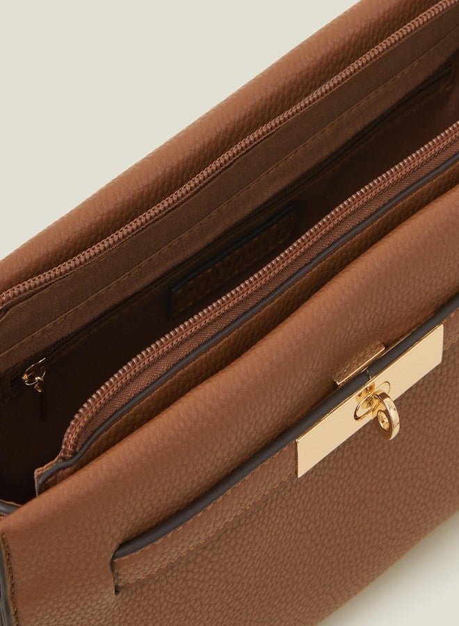 Accessorize London Women's Brown Metal Twist-lock Sling Bag - Image 5
