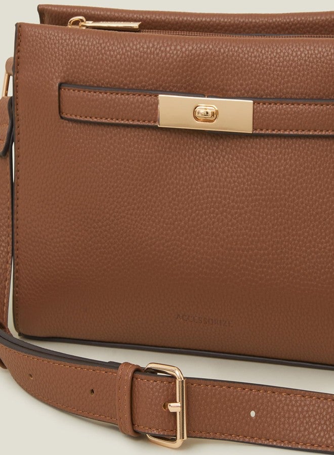 Accessorize London Women's Brown Metal Twist-lock Sling Bag - Image 4