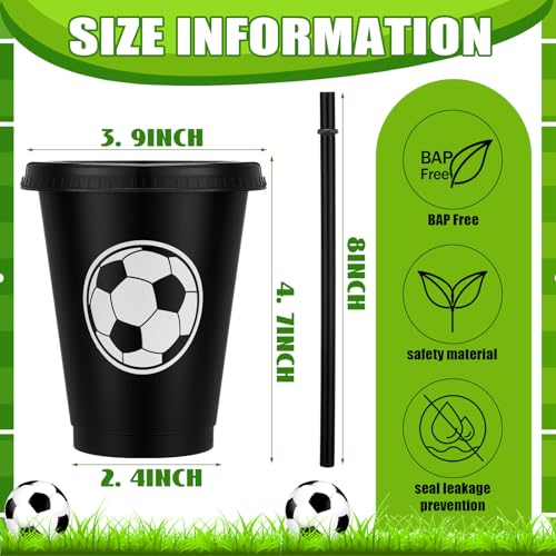 Domensi 20 Pcs Soccer Party Favor Cups Bulk 16oz Soccer Cups Reusable Plastic Tumbler with Lid and Straw for Team Coach Friend Fan Men Women Gifts Party Favor Decoration Supplies - Image 2