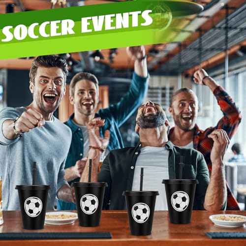 Domensi 20 Pcs Soccer Party Favor Cups Bulk 16oz Soccer Cups Reusable Plastic Tumbler with Lid and Straw for Team Coach Friend Fan Men Women Gifts Party Favor Decoration Supplies - Image 5