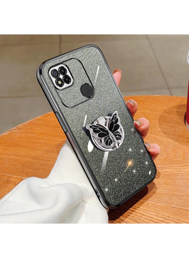 S-TOP Case For Redmi 9C / 10A Plated Gradient Glitter Butterfly Holder TPU Phone Case - Image 1