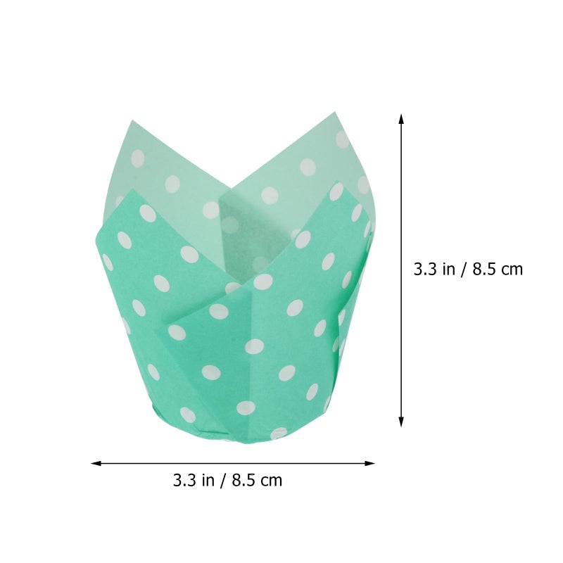 Green Polka Dot Tulip Baking Cups 100pcs Heat Resistant Oil Proof Muffin Liners for Home and Party - Image 3