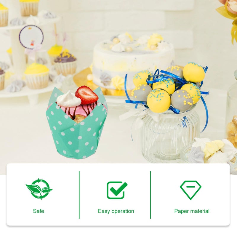 Green Polka Dot Tulip Baking Cups 100pcs Heat Resistant Oil Proof Muffin Liners for Home and Party - Image 4