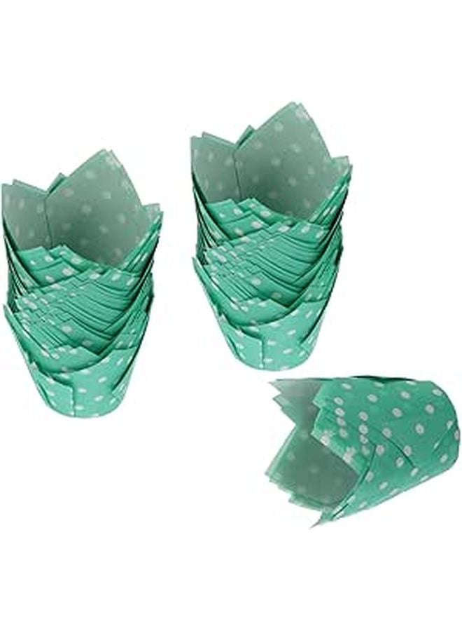Green Polka Dot Tulip Baking Cups 100pcs Heat Resistant Oil Proof Muffin Liners for Home and Party - Image 1