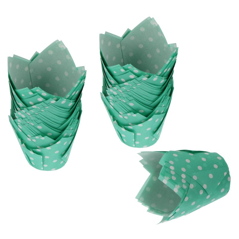 Green Polka Dot Tulip Baking Cups 100pcs Heat Resistant Oil Proof Muffin Liners for Home and Party - Image 2