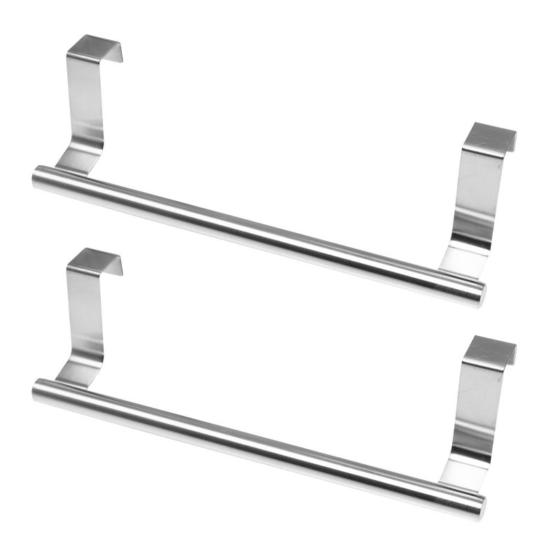 2Pcs Stainless Steel Towel Rack 23Cm Nail Free Door Hanging Organizer - Image 2