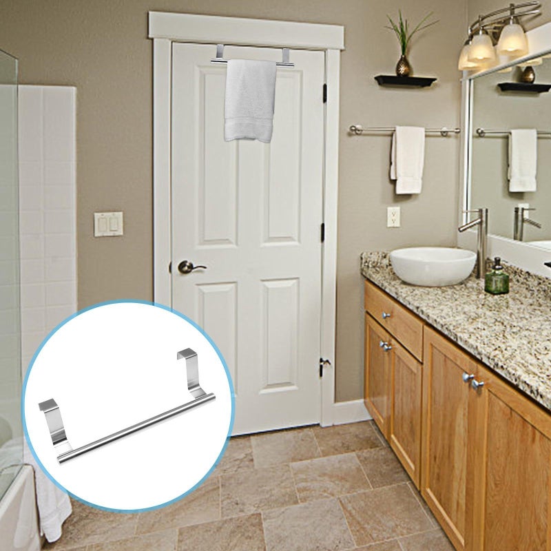 2Pcs Stainless Steel Towel Rack 23Cm Nail Free Door Hanging Organizer - Image 4